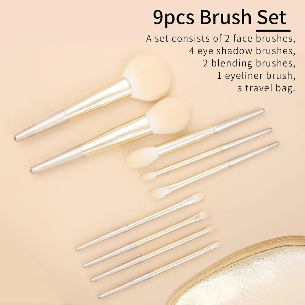 Luxury Enzo Ken 9pieces Professional Gold Cosmetic Makeup Brushes Set with Case